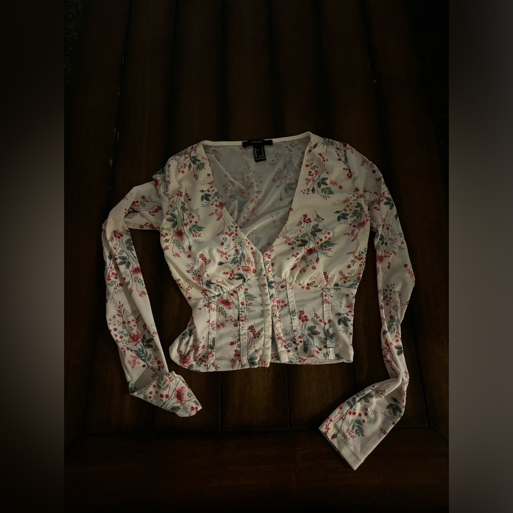 Forever 21 White Floral Top